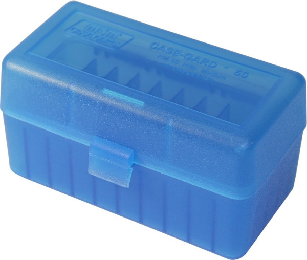 MTM #RM-50-24 PATRONENBOX MIT KLAPPDECKEL 50-ER BLAU TRANSPARENT