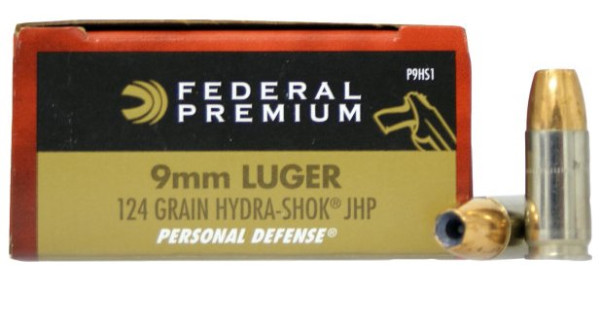 FEDERAL HYDRA SHOK 9MM LUGER 124GR JHP, VPE:50STÜCK, #P9HS1G1