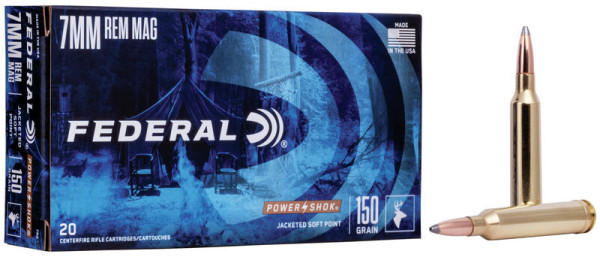 FEDERAL POWER SHOK 7MM REM MAG 150GR HI-SHOK SOFT POINT, VPE: 20STÜCK, #7RA