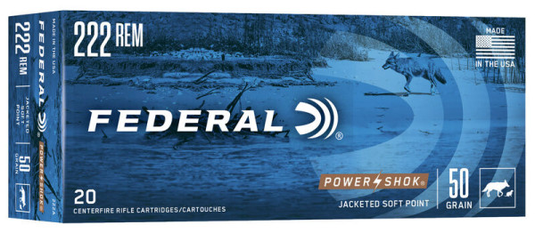FEDERAL POWER SHOK .222 REMINGTON 50GR SP, VPE; 20STÜCK, #222A