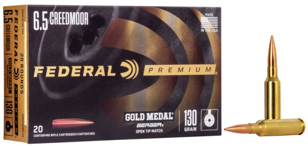 FEDERAL GOLD MEDAL 6,5 CREEDMOOR 130GR BERGER HYBRID VLD, VPE: 20STÜCK, #GM65CRDBH130