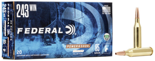 FEDERAL POWER-SHOK .243WIN 85GR COPPER HP, VPE: 20STÜCK, #24385LFA