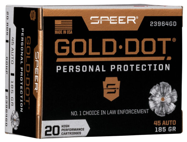 SPEER GOLD DOT .45 AUTO 185GR HP, VPE: 20STÜCK, #23964GD