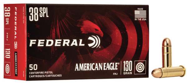 FEDERAL AMERICAN EAGLE .38 SPEZIAL 130GR FMJ VPE: 50STÜCK, #AE38K