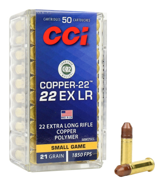 CCI 22-COPPER .22EXLR 21GR COPPER POLYMER, BLEIFREI, VPE: 50STÜCK, #509025CC