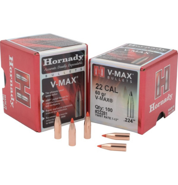 HORNADY V-MAX .22/.224 60GR, VPE 100STÜCK, #22281