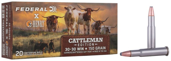 FEDERAL .30-30 WIN 150GR HAMMERDOWN "HENRY CATTLEMAN EDITION BONDED SOFT POINT, VPE:20STÜCK, #LG3030