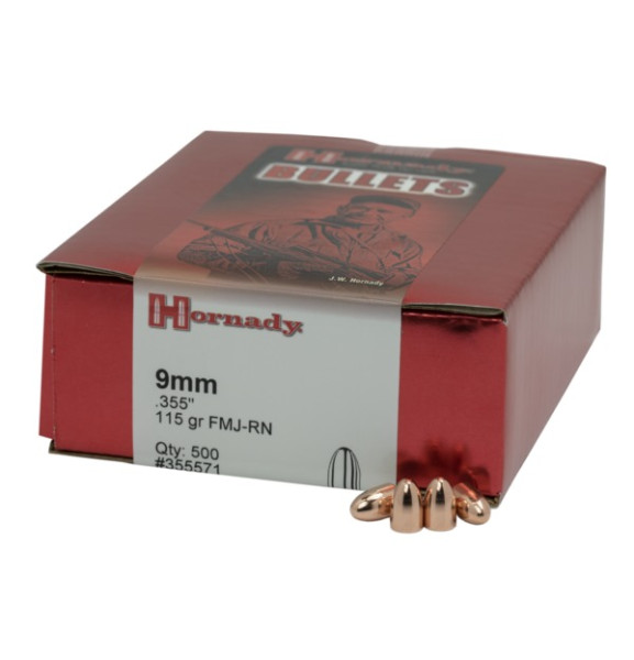 HORNADY .9MM/ .355 115GR FMJ RN NOT ENC, VPE:3000STÜCK, #35557B