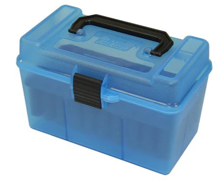MTM PATRONENBOX KLAPPDECKEL+TRAGEGRIFF 50ER, .223, BLAU-KLAR, #H50-RS-24