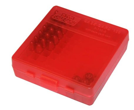 MTM PATRONENBOX MIT KLAPPDECKEL 100RDS ROT-KLAR 9MM, #P-100-9-29