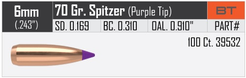 NOSLER BALLISTIC TIP VARMINT 6MM/.243 70GR VPE: 100STÜCK #39532