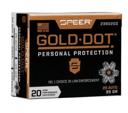 SPEER GOLD DOT HIGH- PERFORMANCE .25 AUTO 35GR HP, VPE:20STÜCK, #23602GD