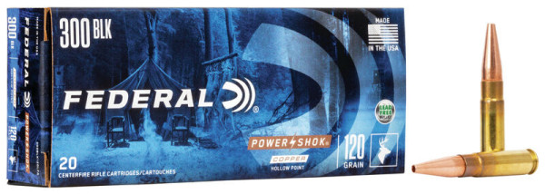 FEDERAL POWER SHOK .300 BLACKOUT 120GR COPPER, VPE: 20STÜCK, #300BLK120LFA