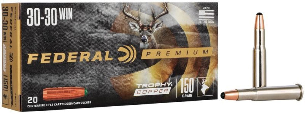 FEDERAL .30-30 WIN 150GR VITAL SHOK TROPHY COPPER NICKEL PLATED CASE, VPE:20STÜCK, #P3030TC1