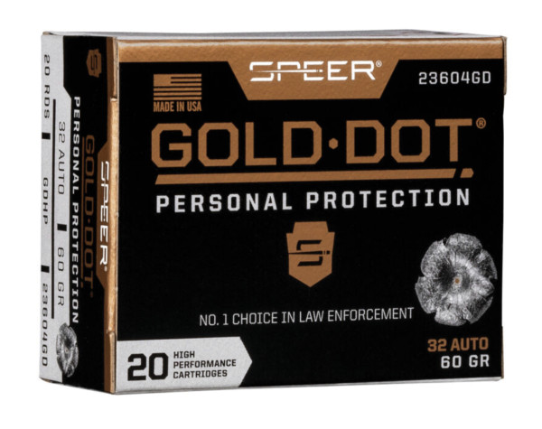 SPEER GOLD DOT .32 AUTO 60GR HP, VPE: 20STÜCK, #23604GD