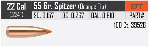 NOSLER BALLISTIC TIP VARMINT .22/.224 55GR VPE: 100STÜCK #39526