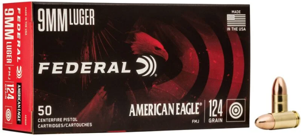 FEDERAL 9MM LUGER 124GR FMJ, VPE:50STÜCK, #AE9AP