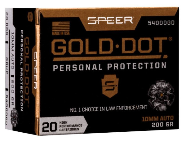 SPEER GOLD DOT HIGH- PERFORMANCE 10MM AUTO 200GR HP, VPE:20STÜCK, #54000GD
