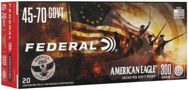 FEDERAL .45-70 GOVT 300GR SP "AMERICA 250TH", VPE: 20STÜCK, #AE4570USA