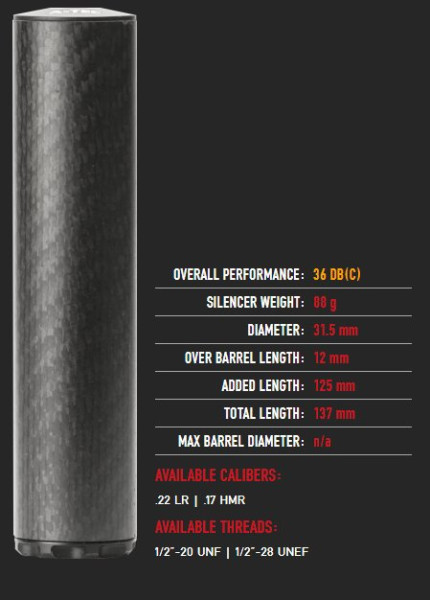 A-TEC WAVE CARBON RIMFIRE.22LR SCHALLDÄMPFER 1/2-20 UNF