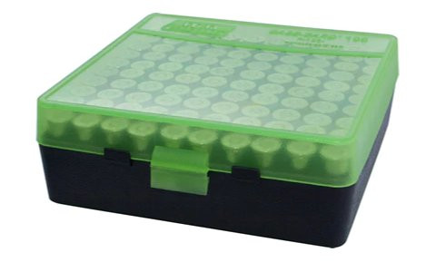 MTM PATRONENBOX .45 ACP, KLAPPDECKEL 100ER TRANSPARENT GRÜN/ SCHWARZ, #P-100-45-16T