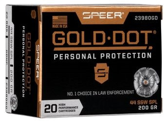 SPEER GOLD DOT HIGH- PERFORMANCE.44 S&W SPL 200GR GOLD DOT HP, VPE:20STÜCK, #23980GD