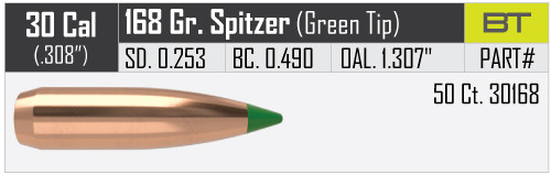 NOSLER BALLISTIC TIP HUNTING .30/.308 168GR VPE: 50STÜCK #30168