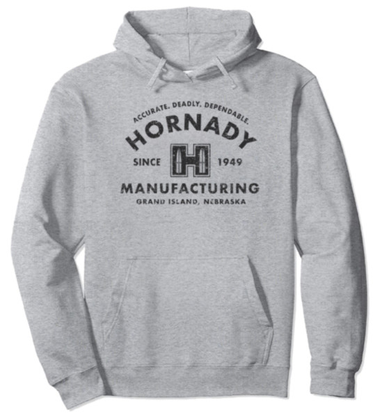 HORNADY ACCURATE DEADLY DEPENDABLE HOODIE - SINCE 1949 HORNADY LOGO GRAY SIZE: L, #99598