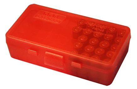 MTM PATRONENBOX MIT KLAPPDECKEL 50RDS ROT-KLAR .9MM, #P50-9M-29