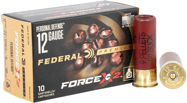 FEDERAL PREMIUM PERSONAL DEFENSE SHOTSHELL.12/70 9PELL.FORCE X2 00-BUCK 10SCHUSS, #PD12FX200