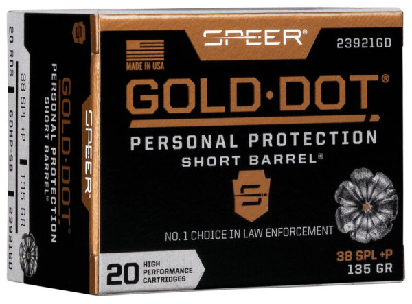 SPEER GOLD DOT SHORT BARREL .38 SPL + P 135GR HP, VPE: 20STÜCK, #23921GD