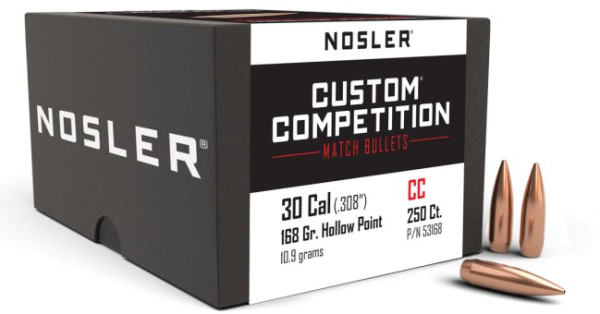NOSLER CUSTOM COMPETITION .30/.308 168GR HPBT, VPE 250STÜCK, #53168