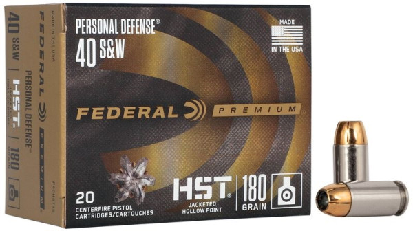 FEDERAL PERSONAL DEFENSE PREMIUM P&R .40 S&W 180GR HST JHP, VPE:20STÜCK, #P40HST1S