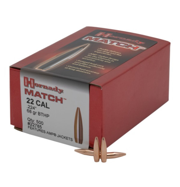 HORNADY MATCH .22/.224 68GR BTHP, VPE: 500STÜCK, #22785