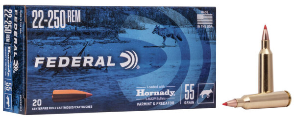 FEDERAL V&P .22-250 REM 55GR HORNADY V-MAX, VPE: 20STÜCK, #V22250VM2