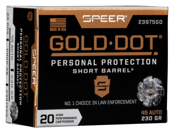 SPEER GOLD DOT SHORT BARREL .45AUTO 230GR HP, VPE: 20STÜCK, #23975GD