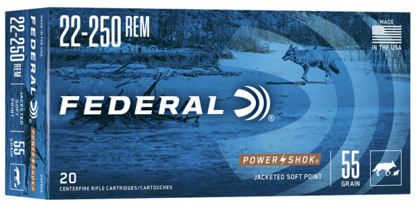 FEDERAL POWER SHOK .22-250 REM, 55GR HI-SHOK SOFT POINT, VPE: 20STÜCK, #22250A