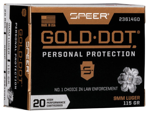 SPEER GOLD DOT 9MM LUGER 115GR HP, VPE: 20STÜCK, #23614GD