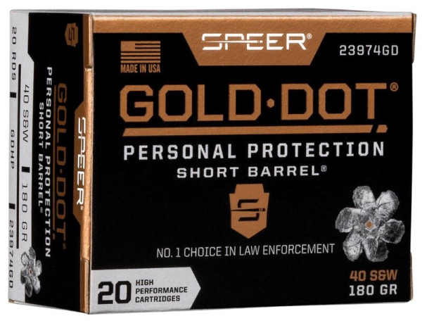 SPEER LAWMAN GOLD DOT .40S&W 180GR GDHP SHORT BARREL, VPE:20STÜCK, #23974GD